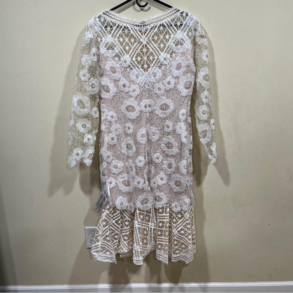 NWT Tadashi Shoji Rhinestone Embroidered Long Sleeve Cocktail Dress size12 ivory - Picture 8 of 11